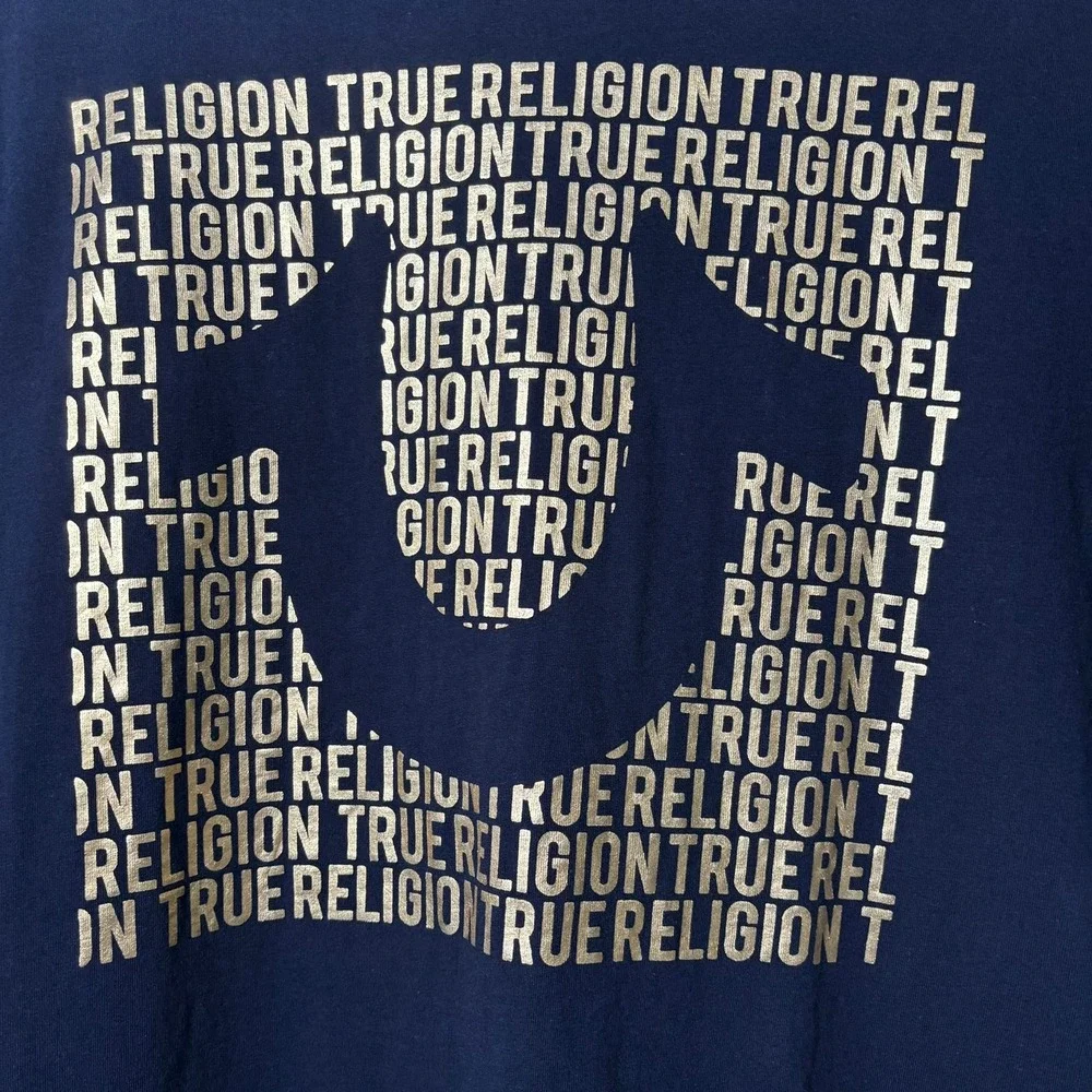 True Religion T-Shirt Mens Large Black Gold Logo Graphic‎ Casual Classic
